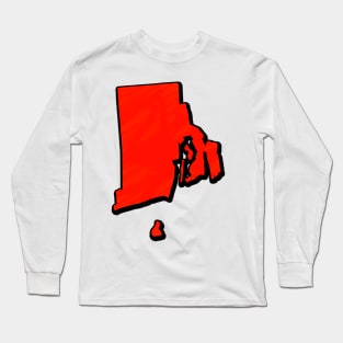 Bright Red Rhode Island Outline Long Sleeve T-Shirt